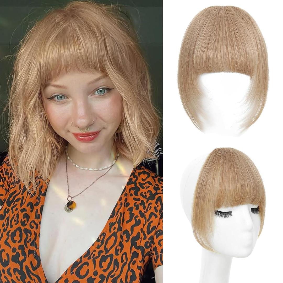 Niceone Hair Bangs Hair Clip, 100% Real Human Hair Toppers with Wispy Bangs 360 Cover Clip in Bangs for Women Daily Wear Brown Black