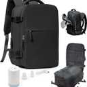 WONHOX Vacuum Seal Travel Backpack with Air Pump Compression Vacpack Waterproof Carry On Backpack for Travel Women men with Vacuum System Laptop Airlines Approved Daypack Space Saver Bags Black