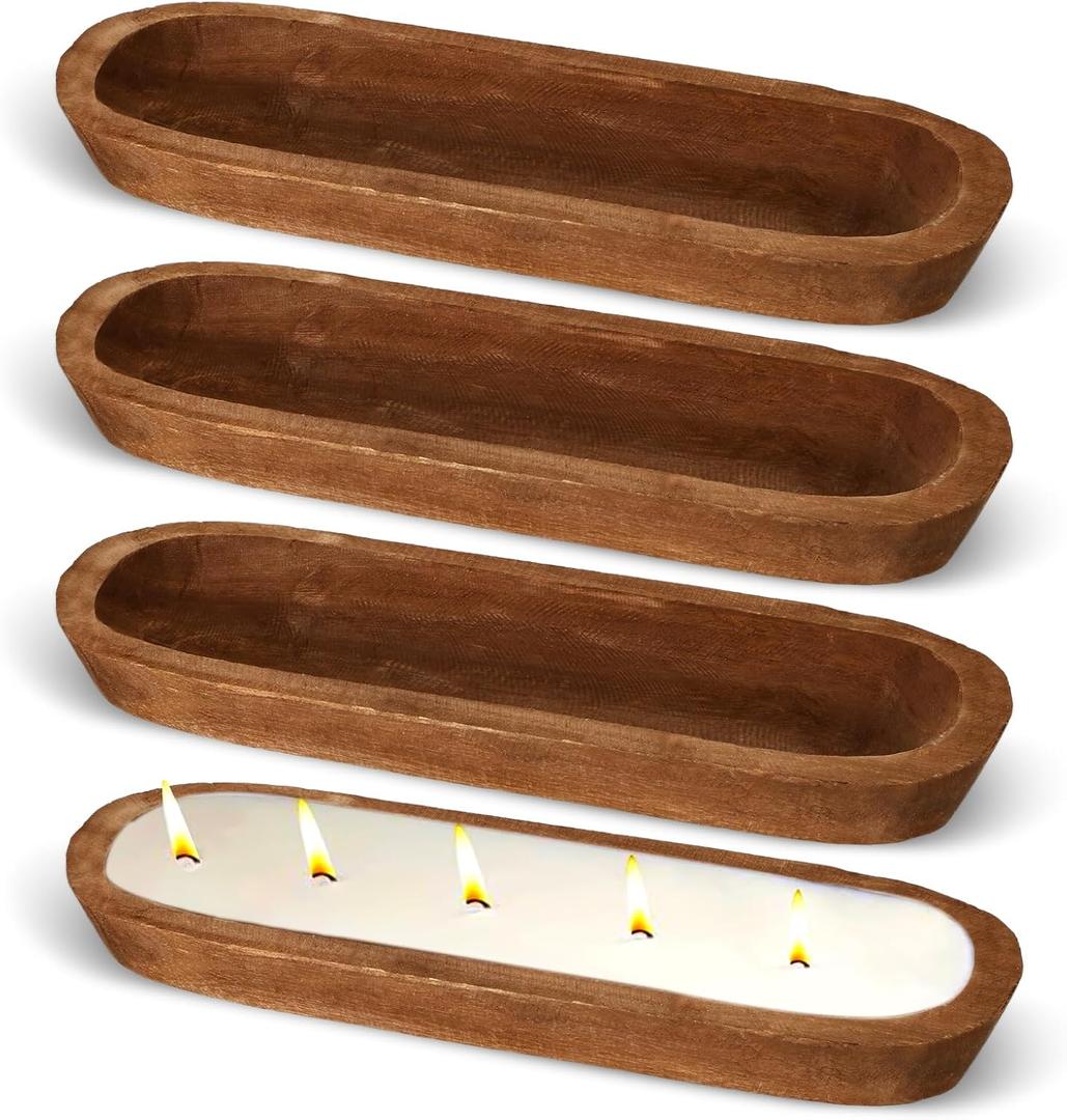 FoldTier 4 Pcs Wooden Dough Bowl Bulk,Brown,20'' X 6'' X 2'',Classic