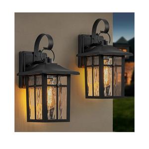 2 Pack Dusk to Dawn Outdoor Wall Lights, Aluminum Exterior Light Fixtures Wall Mount with Ripple Glass, Waterproof Black Porch Lights, Outside Wall Lantern for Entryway, Garage, Patio