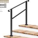 VIVOSUN Outdoor Handrail, 3 Step Stair Handrail, 40" x 36" Fits 1 to 3 Steps, Wrought Mattle Iron Stair Railing with Curved Ends for Concrete Steps, Porch Steps, One-Step Assembly, Black