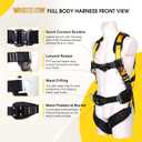 Fall Protection Premium Safety Harness with Shock Absorbing Lanyard, Vented & Padded Shoulder, Legs & Back - Upgrade 4 Quick Buckles (Yellow)