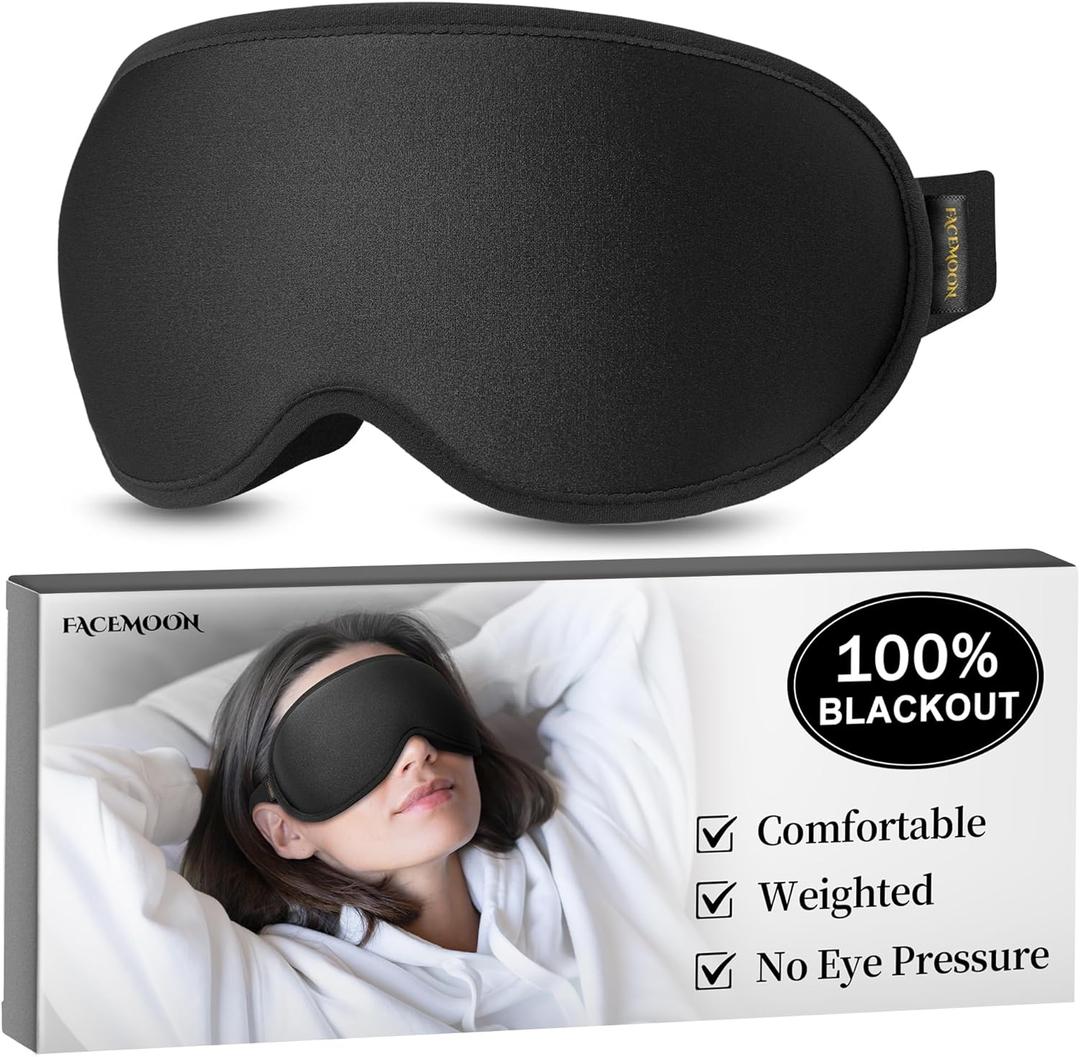 FACEMOON Sleep Mask for Men & Women 3D Weighted Design, 100% Blackout, Extension Sleep Protector Perfect for Airplane Travel, Camping, Road Trips & Long Flights, Contoured Eye Cover