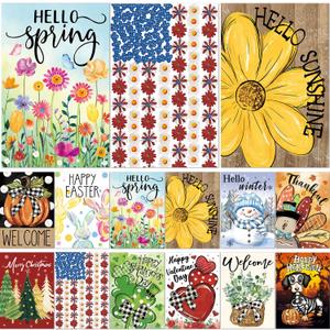 Seasonal Garden Flags Set of 12 Double Sided 12 x 18 Inch Yard Flags,Small Garden flags for outside,4th of July Summer Fall Garden Flag,Christmas Halloween Easter Outdoor Decor, Holiday Flags for All Seasons