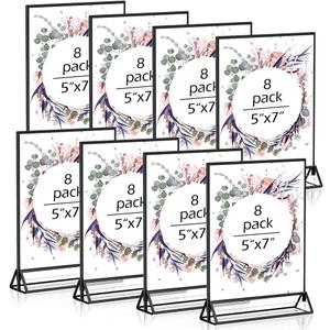 8 Pack Black Acrylic Sign Holder, Clear Acrylic Wedding Table Number Holder Stands, Picture Frames Double Sided, Clear Table Stands for Signs for Wedding, Home, Restaurant (5''7'')