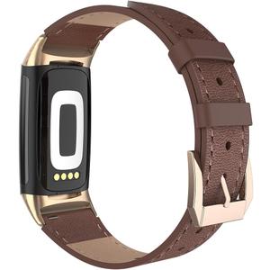 Simpeak Leather Band Compatible with Fitbit Charge 6 / Charge 5 Smartwatch, Women Men Genuine Leather Wristband Strap Replacement for Fitbit Charge 5 Charge 6 (Brown)