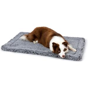 PELZIN Stoutwool Indestructible Dog Bed - Fluffy Chew Proof Dog Crate Pad - Tough Kennel Pad for Aggressive Chewers - Washable, Ideal for Large Breeds & Fits 36-Inch Crate - 35"x22", Charcoal