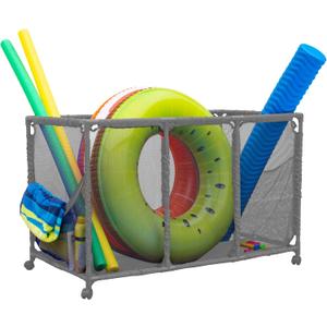 Pool Noodles Holder, Toys, Balls and Floats Equipment Mesh Rolling Storage Organizer Bin, Kids Height, Large (25" L x 43" W x 28" H), Gray