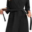 Ekouaer Robes for Women Waffle Knit Bathrobe Lightweight Kimono Robe Knee Length Loungewear with Pockets (X-Large, Black)