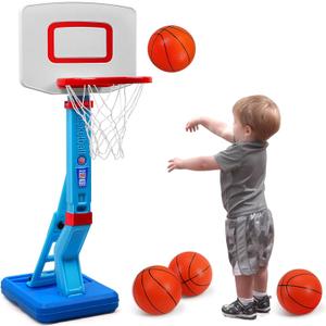 SUPER JOY Toddler Basketball Hoop - Height Adjustable Kids Hoop for Indoor & Outdoor Play - Portable Mini Basketball Goal for Poolside- Game Sport Toy for Boys & Girls Age 1 2 3 4 5 (Blue)