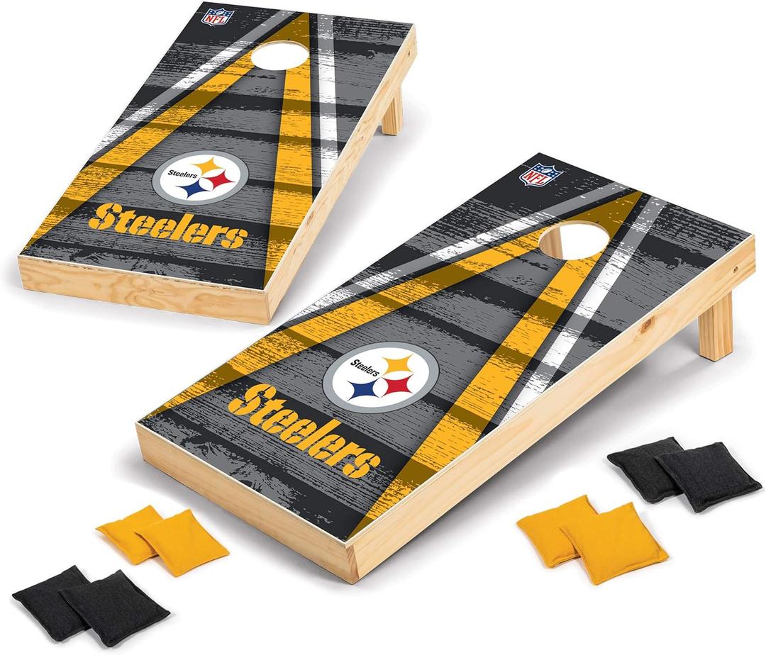 NFL Pro Football 2' x 4' Wood Direct Print Tournament Cornhole Set by Wild Sports, Comes with 8 Bean Bags - Perfect for Tailgate, Outdoor, Backyard