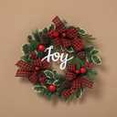 Gerson24 Holiday Pine & Pinecone Wreath with Ornament, Bow & Joy Sign