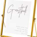 Calculs Gold Floating Picture Frames Sign Holder Guestbook Alternative, Metal Glass Photo Display Stand Menu Holder 8x10inches for Wedding Party Table Sign