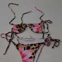 Verdusa Women's Y2K Bikini 2 Piece Cheetah Floral Swimsuit Halter Triangle Tie Side String Bikini Set (Multicolor) 
Small