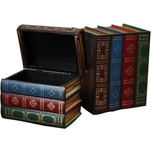 2 Pack Decorative Book Boxes Wooden Antique Book Decorations Vintage Book Storage Box (Style C)