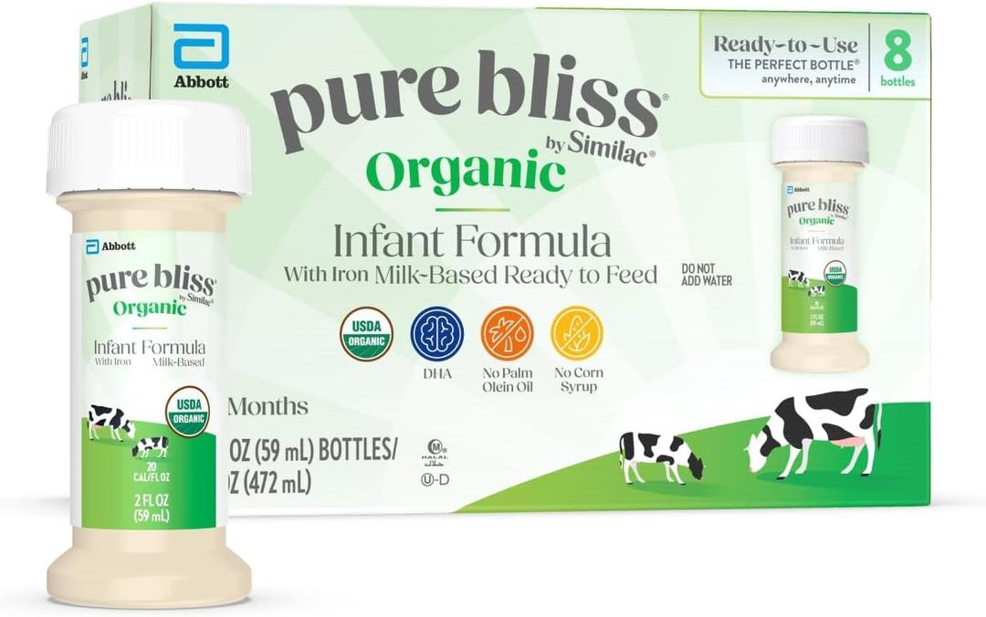 Pure Bliss by Similac Organic Infant Formula, Easy to Digest, USDA-Certified Organic, Ready to Feed, 2-fl-oz Bottle, Pack of 8