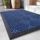 Color&Geometry Front Door Mat Outside Entrance, Heavy Duty Non Slip Low Profile Doormat for Entryway, Trap Dirt and Moisture Welcome Mats All-Weather, Easy Clean, Patio, Garage, 24"x48" Blue