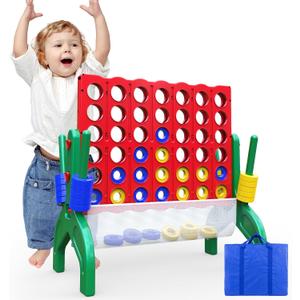 Aywewii 1.9 FT Giant 4-in-A-Row Connect Game Jumbo 4-to-Score Yard Games, Outdoor Indoor Family Party Game for Kids & Adults, Birthday Gift for Boys & Girls Ages 3+, with Portable Carry Bag, 22.44 X 21.65 X 12.59 inch