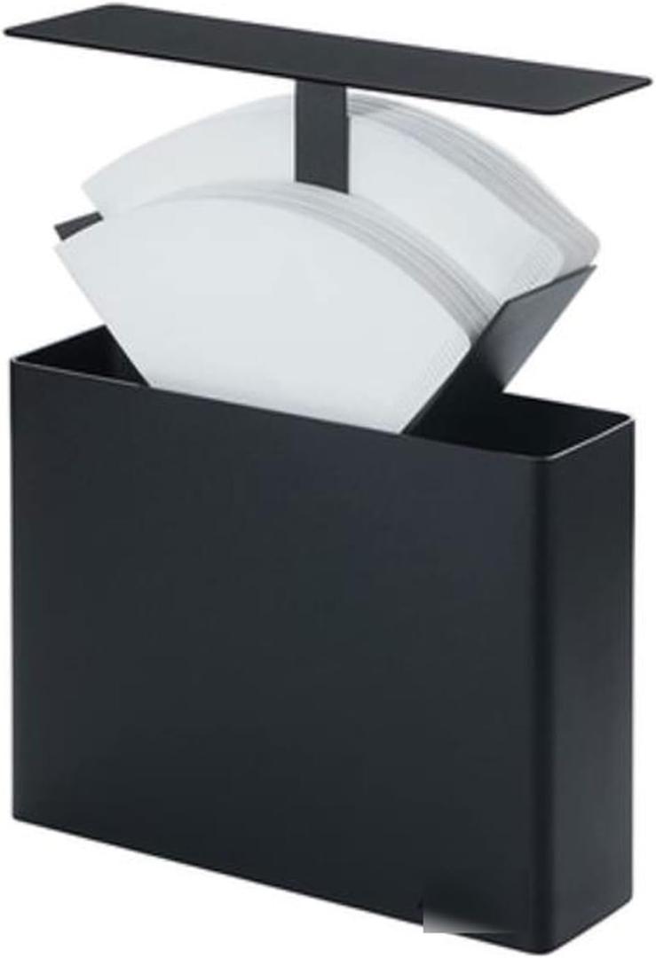 Coffee Filter Holder Metal Coffee Filter Paper Holder, Coffee Filter Paper Dispenser Rack, For Cone shaped Pour Over Paper Filters 101, 102, V01, V02 Coffee Paper Storage Rack (Color : Black)