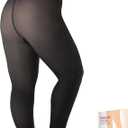Plus Size Fleece Lined Tights Women, Fake Translucent Winter Thermal Pantyhose, High Waist Warm Thermal Leggings.