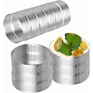DATANYA 12Pack Tart Rings Perforated Tart Ring, Stainless Steel Cake Rings 4 Inch Round Mousse Ring Molds for Baking Cooking Dessert, small fruit tartet crust
