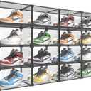 Transparent Plastic Storage Clear Shoe Display Case Box Organizer - Magnetic Side Open, 16PC (Black) (Black Aluminum Frame)