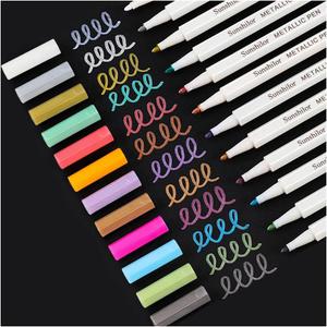 Sunshilor Metallic Markers Fine Point Metallic Marker Pens for Black Paper, Rock Painting, Easter Egg, Halloween Pumpkin, Card Making, Metal, Ceramic, Wine Glass, Set of 12