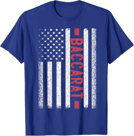 Baccarat American Flag 4th of July Baccara Player Women Men T-Shirt, XL, Royal Blue
