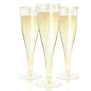 Prestee 5 Plastic Champagne Flutes - Gold Champagne Flutes Plastic - Gold Disposable Mimosa Flute - Party Supplies - Disposable Cocktail Glasses - Mimosa Bar, Wedding, Shower Party