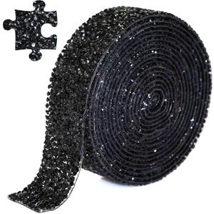 Locacrystal Bling Crystal Resin Rhinestone Diamond Ribbon,Self-Adhesive Iron-on DIY Glitter Gem Stickers for Crafts Cars Clothing Decoration 3cm 3yard Black