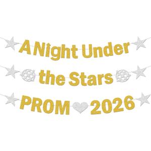 Prom 2026 Decorations Banner Set - Gold Silver Glitter A Night Under the Stars High School College Prom Decoration, Class of 2026 Party Supplies for Graduation