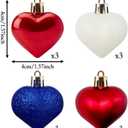 HipTree Mini Patriotic 4th of July Tree Ornaments Decorations,12ct 1.57Inch Red White Blue Heart Shaped Baubles for Memorial Day, Independence Day,Veterans Day, Flag Day,American Party Decorations