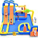 Inflatable Bounce House with Blower, Jumping Castle with Triple Slide Park, Dartboard, 3 Slides, Ring Toss Game and Climbing Wall