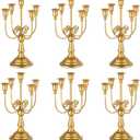 Romadedi Candelabra Gold Candle Holders - 5 Arm 11.8" Wedding Candlestick Holder for Theme Party Table Centerpiece Decor Dining Room Birthday Holiday Christmas, Set of 6