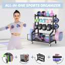 PLKOW Dumbbell Rack, Weight Rack for Dumbbells, Home Gym Storage for Dumbbells Kettlebells Yoga Mat and Balls, All in One Workout Storage with Wheels and Hooks, Powder Coated Finish Steel
