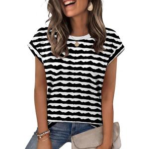 Alaroo Womens Summer Tops Short Sleeve Shirts Crew Neck Tshirt Cute Trendy Tunic Blouses (Black, XXL)