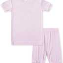 HAPIU Summer Rayon from Bamboo Toddler Pajamas Short Sleeve Set, Pjs Girls Boys Baby Kids (3T, Baby Pink)