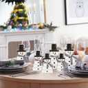 6Pcs Retro Winter Snowman Wooden Decoration Christmas Black White Table Centerpiece with Plaid Ribbon Xmas Rustic Farmhouse Tired Tray Blocks for Home Mantel Fireplace Tabletop