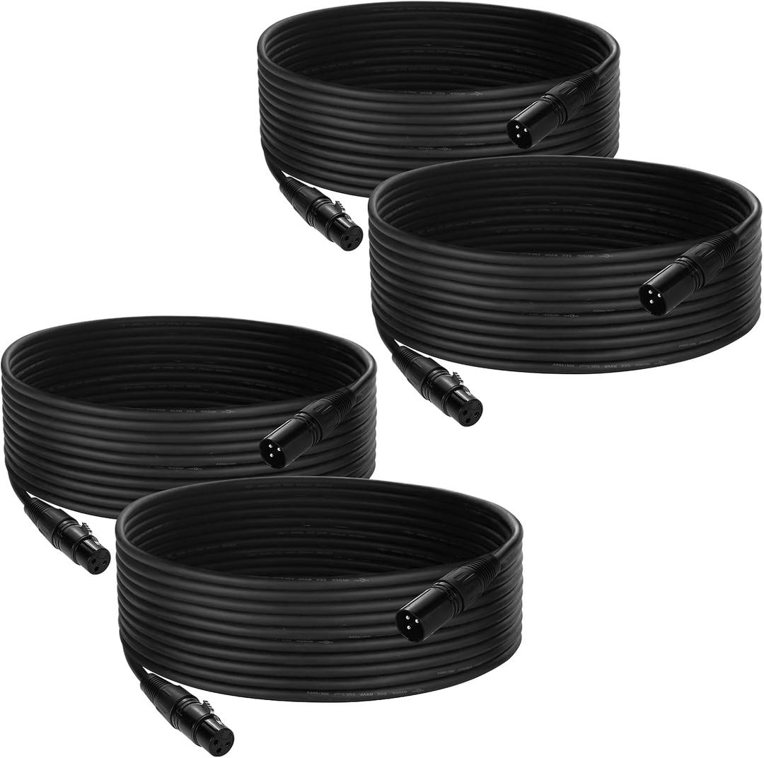 DMX Cable 25 ft, 4 Pack Flexible 3 Pin Signal XLR Male to Female DMX Cable Wire, Suitable for Stage Lighting Signal XLR Connection Stage Light Cables for Par Light Input & Output