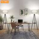 OUTON Wood Tripod Floor Lamp with Shelves, Mid Century Floor Lamp with Remote Control, 4 Color Temperature, LED Modern Dimmable Standing Lamp for Living Room, Bedroom, Office, Black & Gold