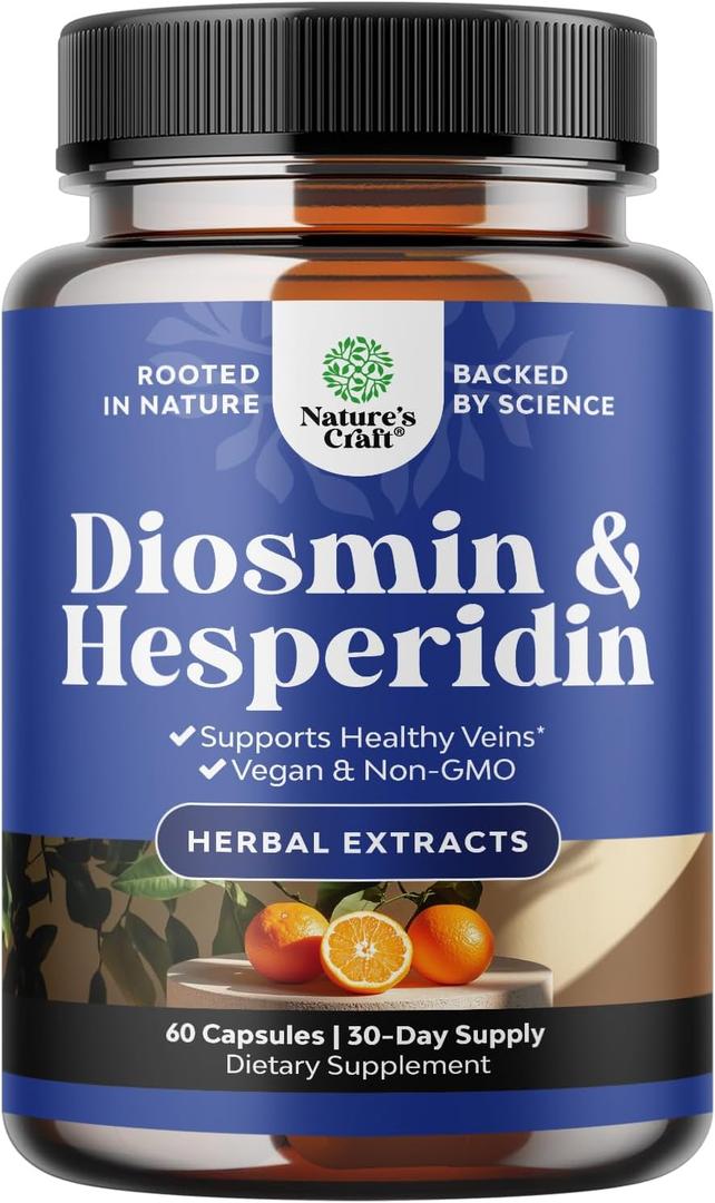 Diosmin Hesperidin 1000mg Complex for Adults - Bitter Orange Supplement for Varicose Veins Support, Leg & Feet Blood Health - Diosmin & Hesperidin Supplements from Citrus Aurantium - 60 Count