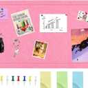 Vuzvuv Pink 28"x16" Large Cork Board with 50 Push Pins for Valentine's Day, Self-Adhesive Bulletin Board for Wall, Felt Pin Vision Board for Paste Notes,Schedules Offices Home