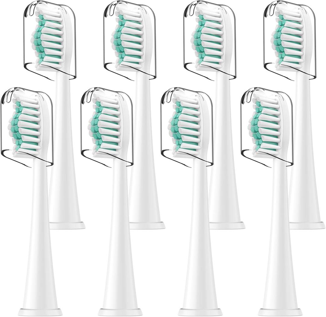 Replacement Toothbrush Heads Compatible with Philips Sonicare Click-on Handles, 8 Pack, Dupont Bristles with Protective Cover
