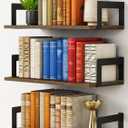 Floating Book Shelves for Wall Set of 3, 17 x 8 Inch Deep Wooden Wall Bookshelf for Bedroom Office, Rustic Wood Hanging Wall Shelves for Living Room Kitchen (Dark Brown)