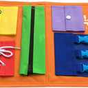 Busy Board Dress Learning Boards for Fine Motor Skills & Learn to Dress, Basic Life Skills Sensory Board, Learn to Zip, Snap, Tie Shoe Laces and Buckle (Type1, Orange)