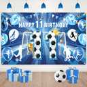 Soccer 11th Birthday Decorations for Boys Blue Soccer Happy 11th Birthday Banner Sports Birthday Backdrop Background Photo Booth Props for Kids Teen Soccer Ball 11 Years Old Anniversary Party Supplies