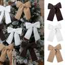 HunnmingRe 24 Pcs Brown Christmas Bow Tree Ornaments Natural Rustic Faux Fur Bow Ornaments 5 x7 Inch Bows Decorative for Xmas Tree Garland Wreath Decorations (Camel, Brown, White)