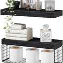 QEEIG Bathroom Shelves Over Toilet - Wall Mounted Floating Shelves Toilet Paper Storage Small Farmhouse Decor Shelf 16 inch Set of 2, Black (019-B2)