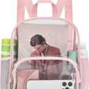 Busiuw Clear Backpack for Stadium Events Clear Backpack 12x12x6 with Front Pocket for Concert Sport Events Work Travel (Pink)