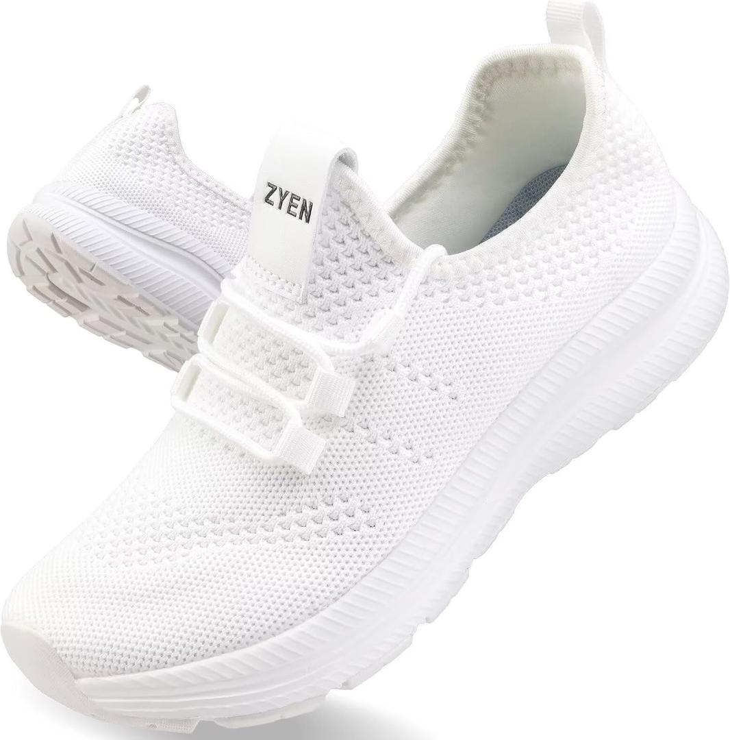 ZYEN Wide Toe Box Shoes Women Non-Slip Ultra Light Running Sneakers Extra Wide Feet Arch Support Walking Shoes Tennis Diabetes Breathable Gym Workouts 6-12 (7.5 Wide, White)